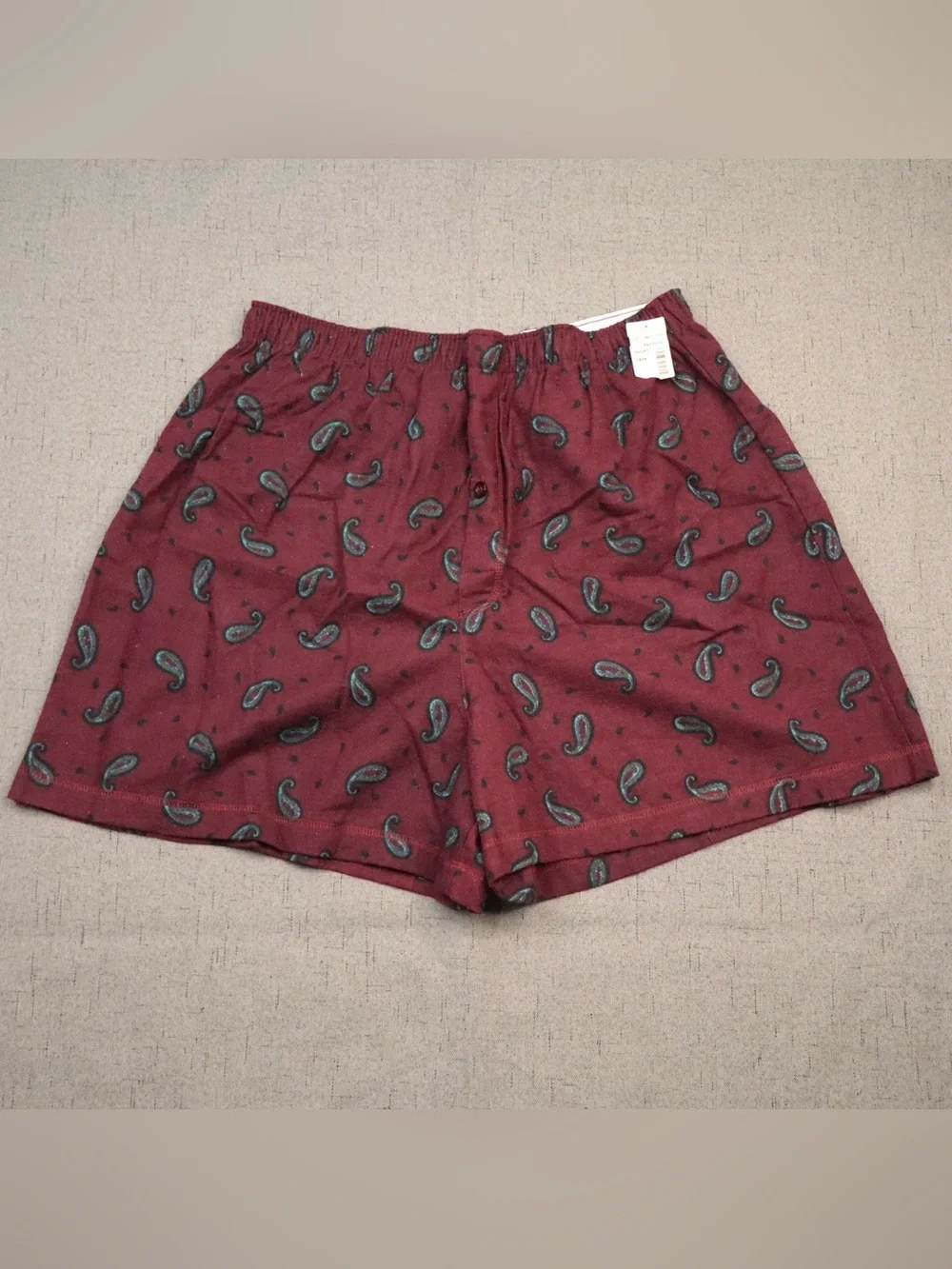 VINTAGE 90s PREMIO Men's Boxer Shorts Paisley Burgundy Red 100% Cotton Sz L